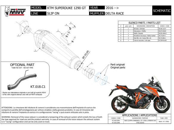 SILENCIADOR MIVV DELTA RACE ACERO INOXIDABLE CARBONO KTM 1290 SUPER DUKE GT 2016-2023
