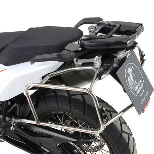 Juego de alforjas Hepco&amp;Becker 'Cutout' con portaequipajes de acero inoxidable y alforjas Xplorer BLACK KTM 890 Adventure '21-