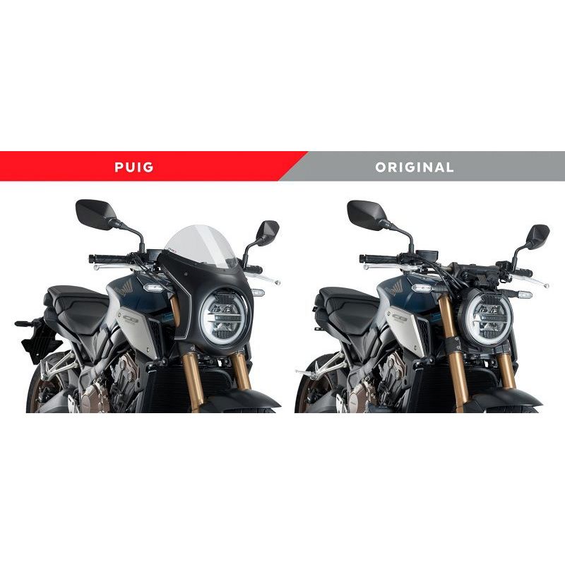 Carenado de manillar negro con look retro Puig Honda CB650R '19- / CB1000R '18- -ligeramente tintado