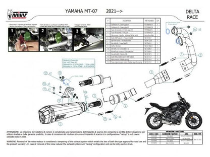 ESCAPE COMPLETO 2x1 MIVV DELTA RACE ACERO NEGRO CARBONO YAMAHA MT-07 / FZ-07 2021-2024 