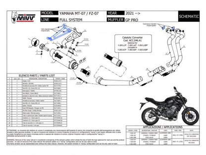 SISTEMA DE ESCAPE COMPLETO MIVV 2x1 CARBONO GP PRO YAMAHA MT-07 / FZ-07 2021-2024 