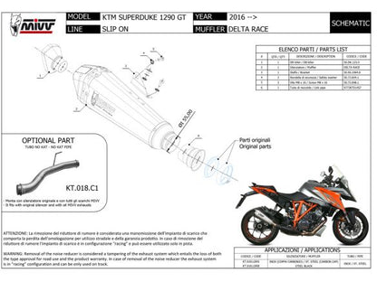 SILENCIADOR MIVV DELTA RACE ACERO INOXIDABLE CARBONO KTM 1290 SUPER DUKE GT 2016-2023 